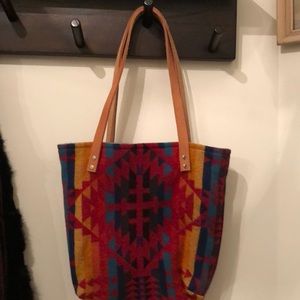 Handmade Pendleton wool tote with leather straps